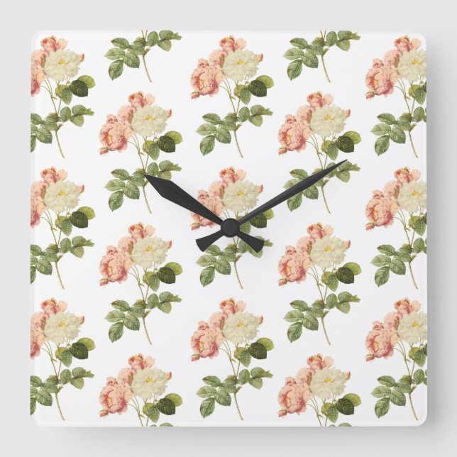 Relógio Quadrado Vintage Flowers wall clock 2 (Frente)