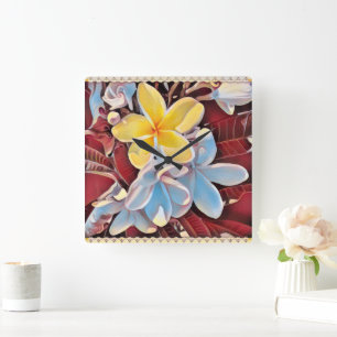 Relógio Quadrado Vintage Frangipani Tree Pop Art, Wall Clock