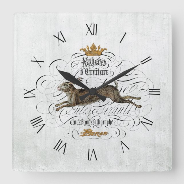 Relógio Quadrado Vintage French Graphic (Frente)