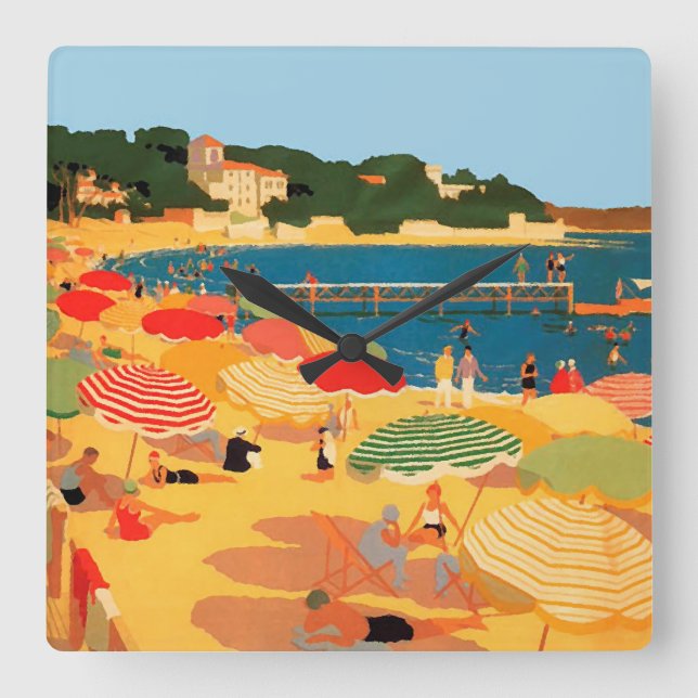 Relógio Quadrado Vintage French Riviera Beach Square Wallclock (Frente)
