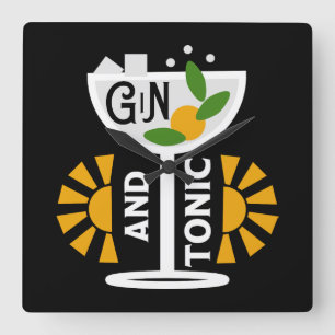 Relógio Quadrado Vintage Gin E Tonic Art