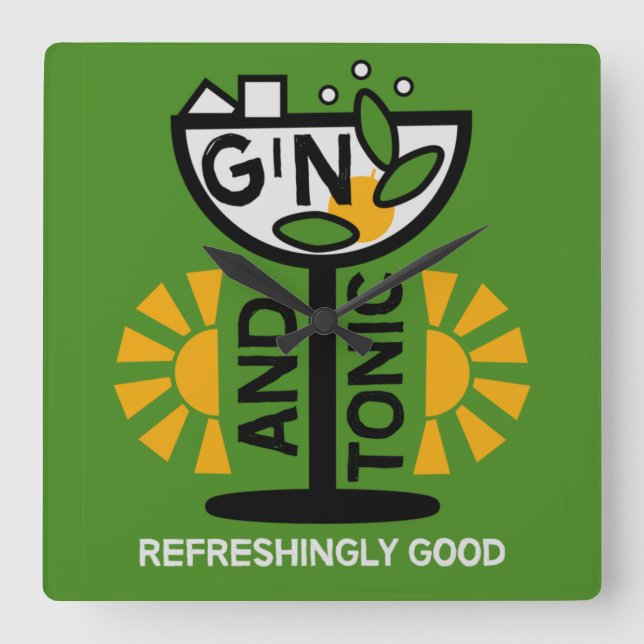 Relógio Quadrado Vintage Gin E Tonic Art (Frente)