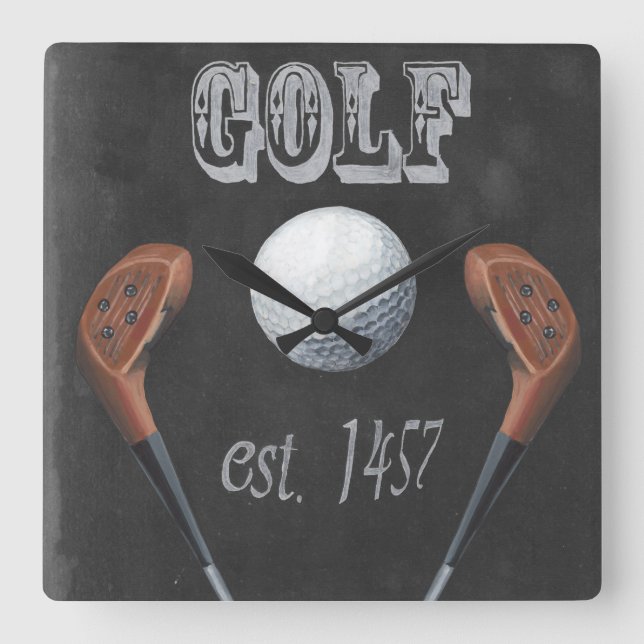Relógio Quadrado Vintage Golf Chalkboard Design (Frente)