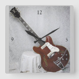 Relógio Quadrado Vintage Guitar Wall Clock