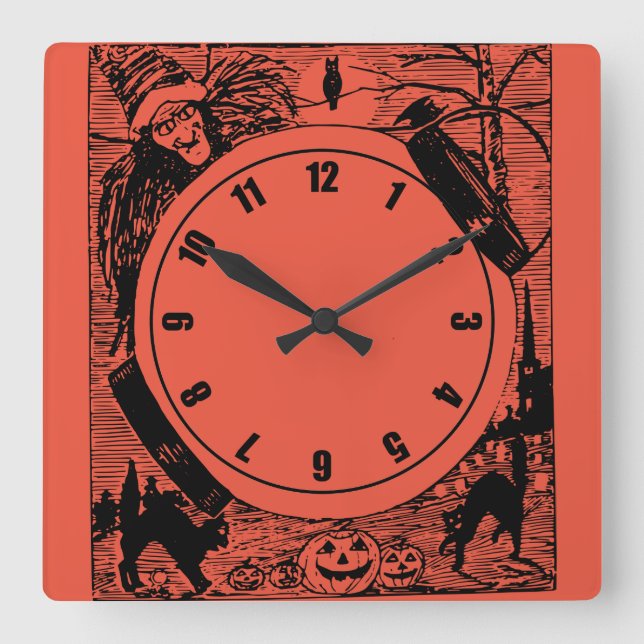 Relógio Quadrado Vintage Halloween Wall Clock (Frente)
