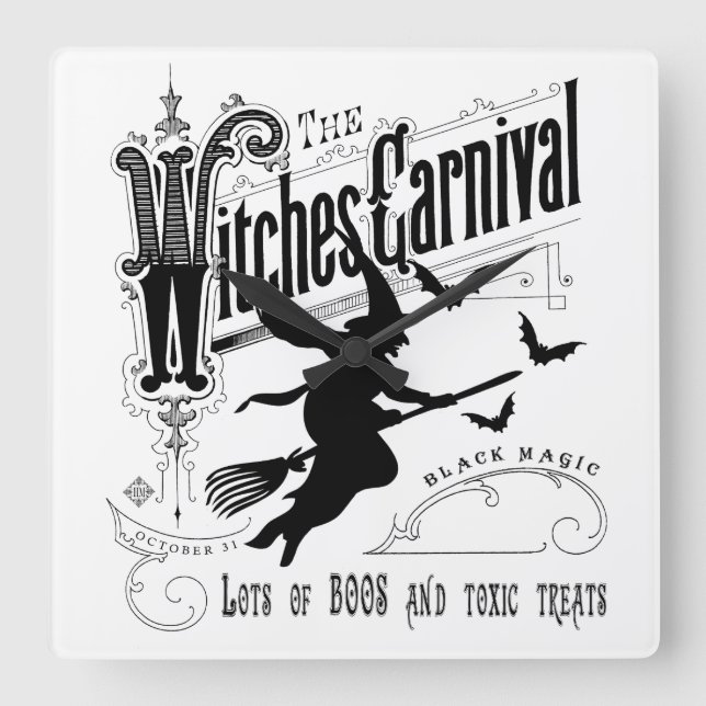 Relógio Quadrado Vintage Halloween Witch (Frente)