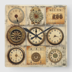 Relógio Quadrado Vintage Industrial Grunge Wall Clock