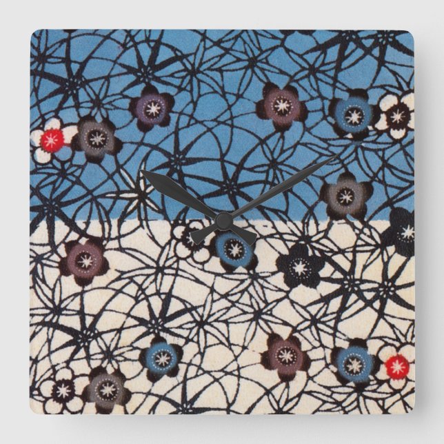 Relógio Quadrado Vintage Japonês Kimono Textile (Bingata) (Frente)