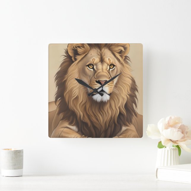 Relógio Quadrado Vintage Lion Painting (Lar)