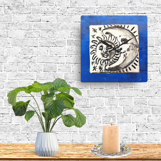 Relógio Quadrado Vintage Mexicano Silver Sun e Lua em Azul