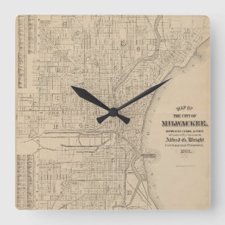 Relógio Quadrado Vintage Milwaukee, Mapa de Wisconsin