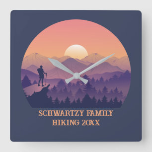Relógio Quadrado Vintage Mountain Forest Hiker - Corão roxo sunset