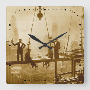 Relógio Quadrado Vintage Nova Iorque Ironworker Lunchtime