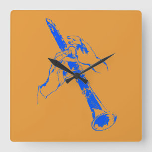 Relógio Quadrado Vintage Orange Blue Hands Clarinet Benny Goodman