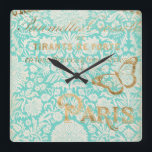 Relógio Quadrado Vintage Paris Dourado Design com Borboleta<br><div class="desc">Vintage Paris Dourado Design.Artista: Jennifer Goldberger. ID da imagem: 112337D.</div>