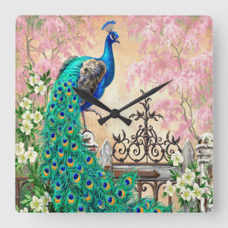 Relógio Quadrado Vintage Peacock Wall Clock