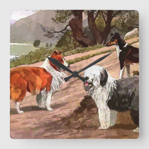 Relógio Quadrado Vintage Pintage Collies Square Wall Clock