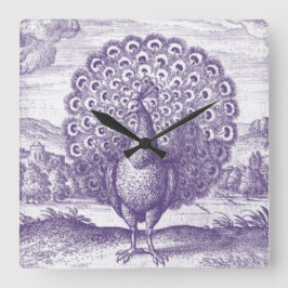 Relógio Quadrado Vintage Purple Peacock