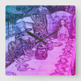 Relógio Quadrado Vintage Rackham Mad Tea Party Alice no País das Ma