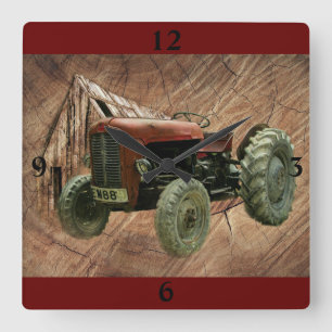 Relógio Quadrado Vintage Red Trator Rustic Barn Shed