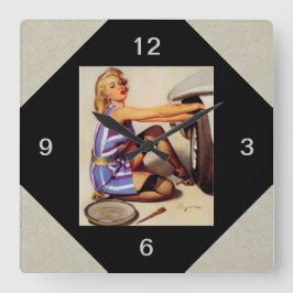 Relógio Quadrado Vintage Retro Car Mechanical Pinup Girl