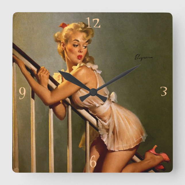 Relógio Quadrado Vintage Retro Classic Pin Up Girl (Frente)