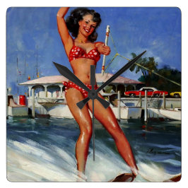 Relógio Quadrado Vintage Retro Water Ski pinça