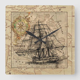 Relógio Quadrado Vintage Ship Square Wall Clock