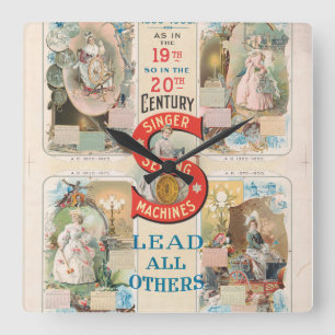 Relógio Quadrado Vintage Singer Sewing Machine Ad