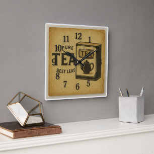 Relógio Quadrado Vintage Tea Advertisement Square Wall Clock