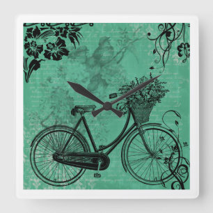 Relógio Quadrado Vintage Teal Bicycle Wall Clock