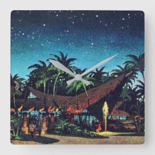 Relógio Quadrado Vintage Tiki
