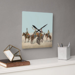 Relógio Quadrado Vintage Western 4 Cowboys Em Cavalos De Balança
