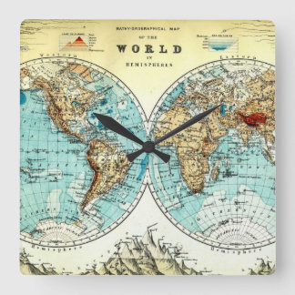 Relógio Quadrado Vintage World Map Clock