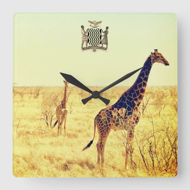 Relógio Quadrado Vintage Zambia Square Wall Clock (Frente)