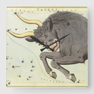 Relógio Quadrado Vintage Zodiac Astrology Taurus Bull Constelação