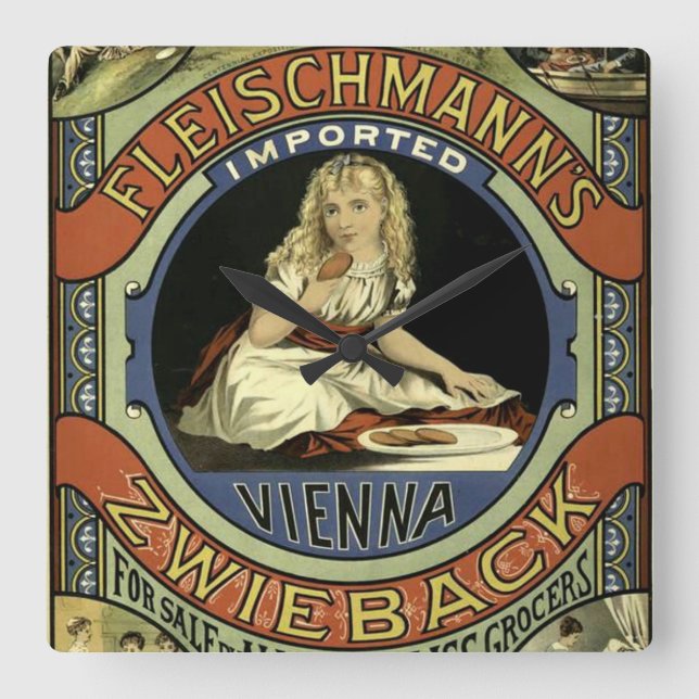 Relógio Quadrado Vintage Zwieback Advertisement (Frente)