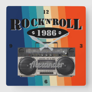 Relógio Quadrado Vintagem de música rochosa n rolo