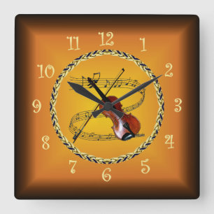 Relógio Quadrado Violino No Escroto Musical Russet Orange Timepiece