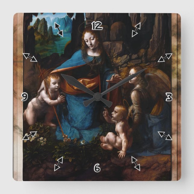 Relógio Quadrado Virgem das Rochas de Leonardo da Vinci (Frente)