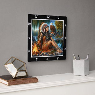 Relógio Quadrado Visão Nativa: Eagle's Eyes Mountain's Mist