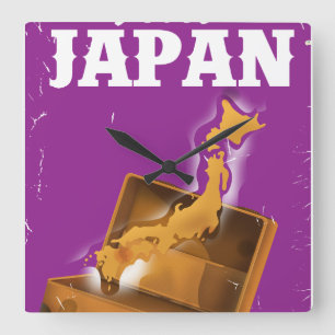 Relógio Quadrado Visite a poster da viagens vintage do Japão