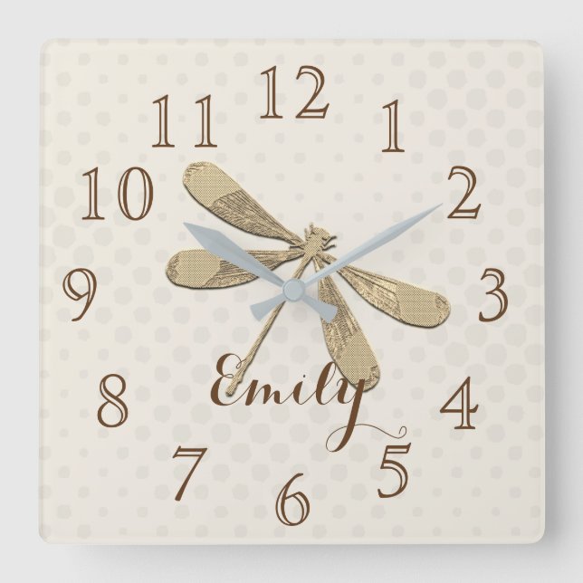 Relógio Quadrado Vista de Férias Douradas (Frente)