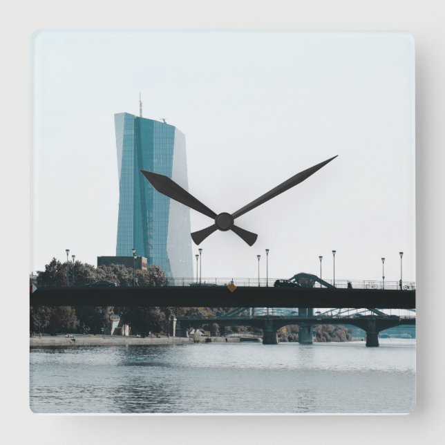 Relógio Quadrado Vista de Frankfurt (Frente)