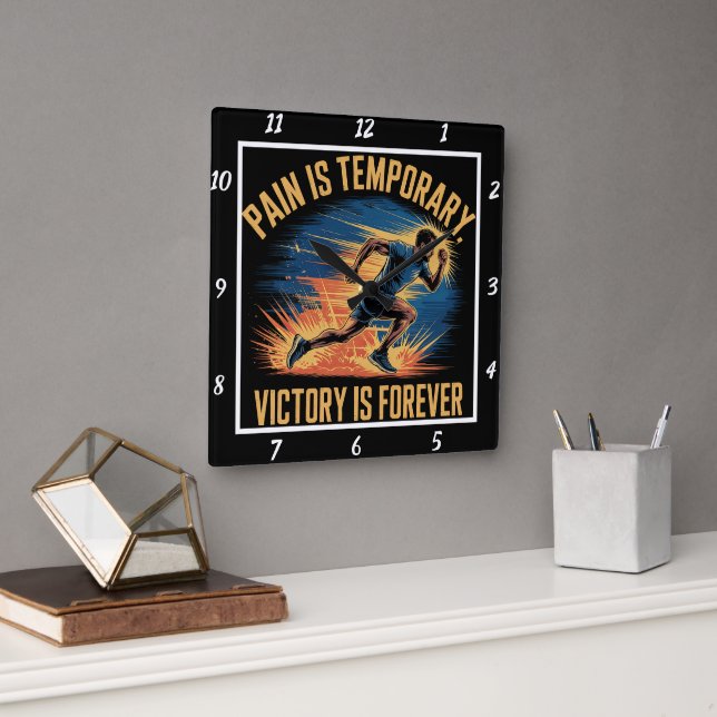 Relógio Quadrado Vitória Temporária de Dor para sempre (Escritório)