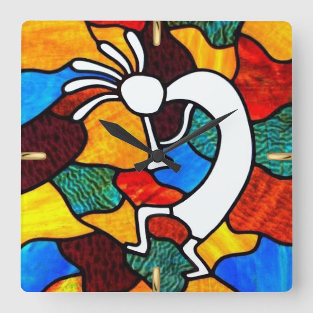 Relógio Quadrado Vitral de Kokopelli (Frente)
