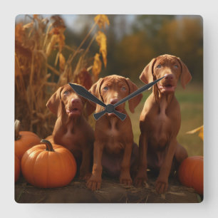 Relógio Quadrado Vizsla Puppy Autumn Delight Pumpkin