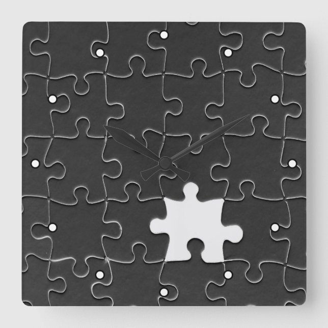 Relógio Quadrado Você Me Completa Jigsaw Romântico Preto e Branco (Frente)