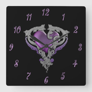 Relógio Quadrado Você Tem Meu Coração Roxo