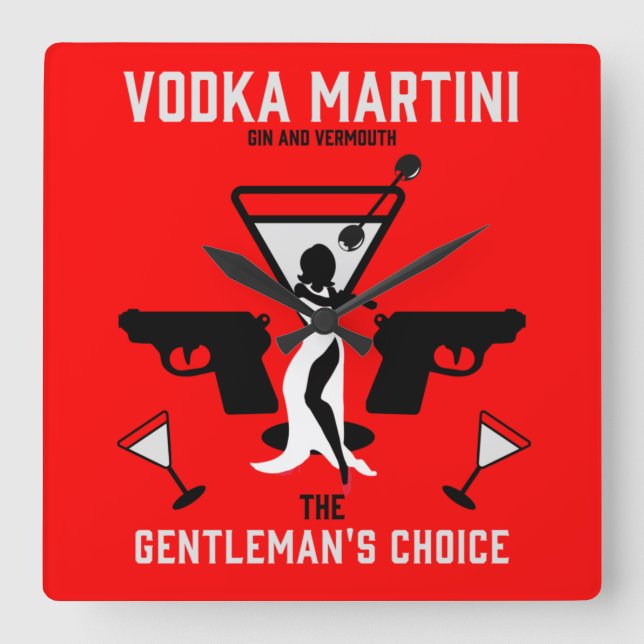 Relógio Quadrado Vodka Martini Beber Presente (Frente)